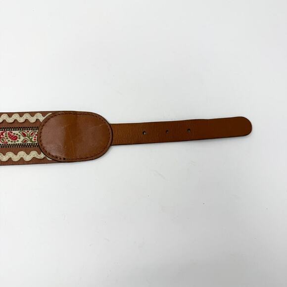 Brown Leather Folk Belt Paisley Fabric Rickrack Festival Ren Faire Peasant Sz M - Picture 10 of 12